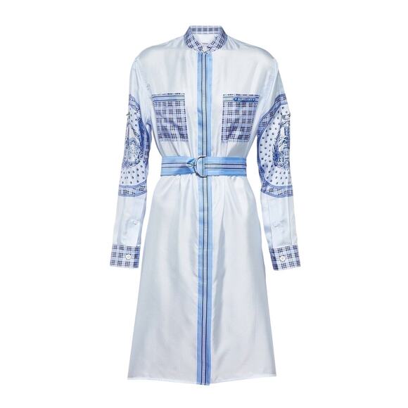 NWT Burberry Sofia Size 2 Belted Silk Satin Shirt Dress Blue Check Print $1,890 - Picture 1 of 16